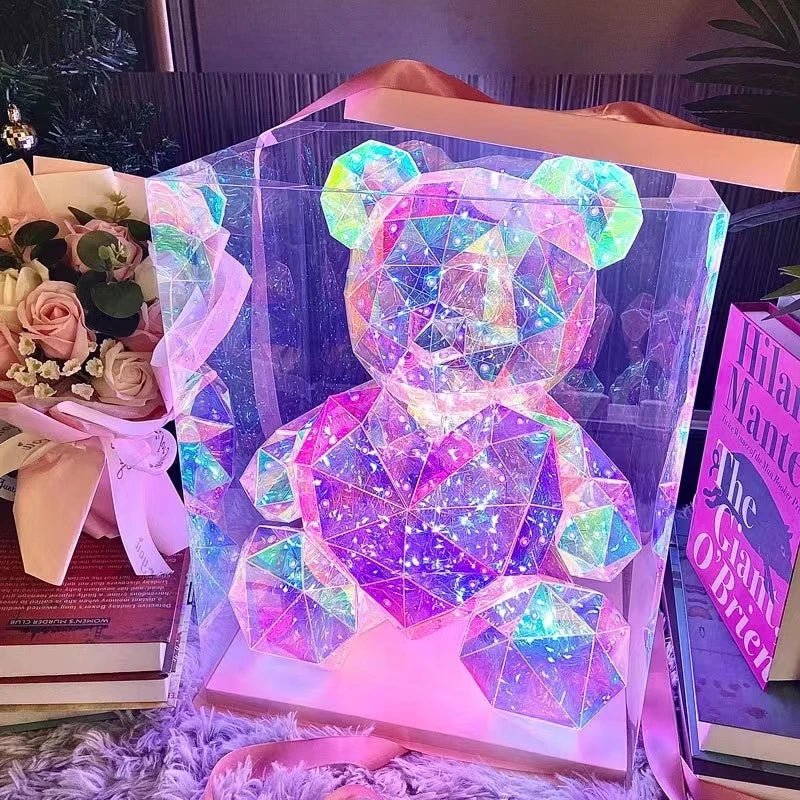 Red Teddy Bear Doll Gift Lamp Colorful Sparkling Romantic Surprise LED Gift Light Girls Birthday Valentine'S Day Bedroom Decor
