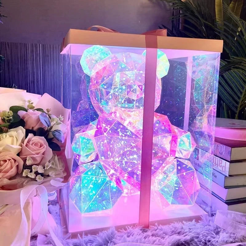 Red Teddy Bear Doll Gift Lamp Colorful Sparkling Romantic Surprise LED Gift Light Girls Birthday Valentine'S Day Bedroom Decor