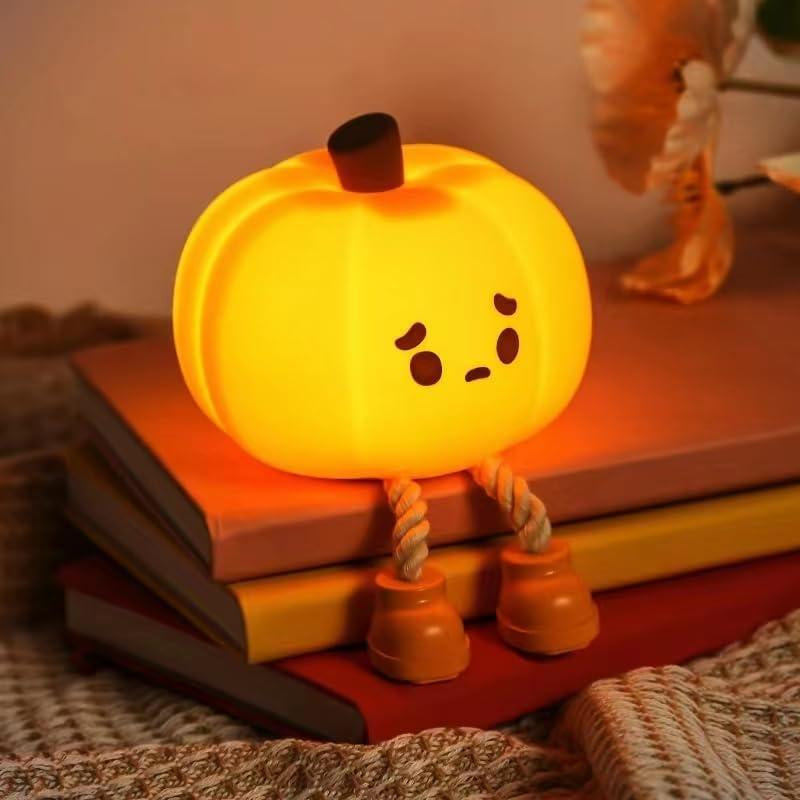 Pumpkin Night Light, Cute LED Pumpkin Lamp with 3 Level Dimmable, Nursery Nightlight for Kids, Silicone Rechargeable Bedside Touch Lamp, Funny Office Desk and Halloween Decor for Woman and Kids
