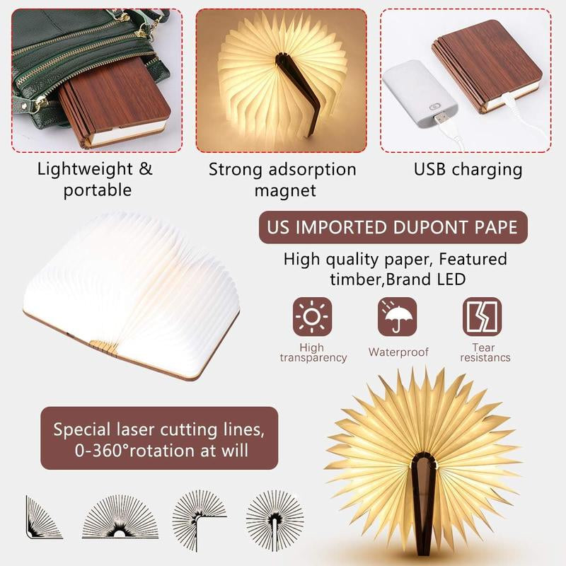 3 Colors Folding Book Lamp, Portable Creative Design Bedside Lamp with USB Rechargeable Function, 1 Count Multipurpose Night Light