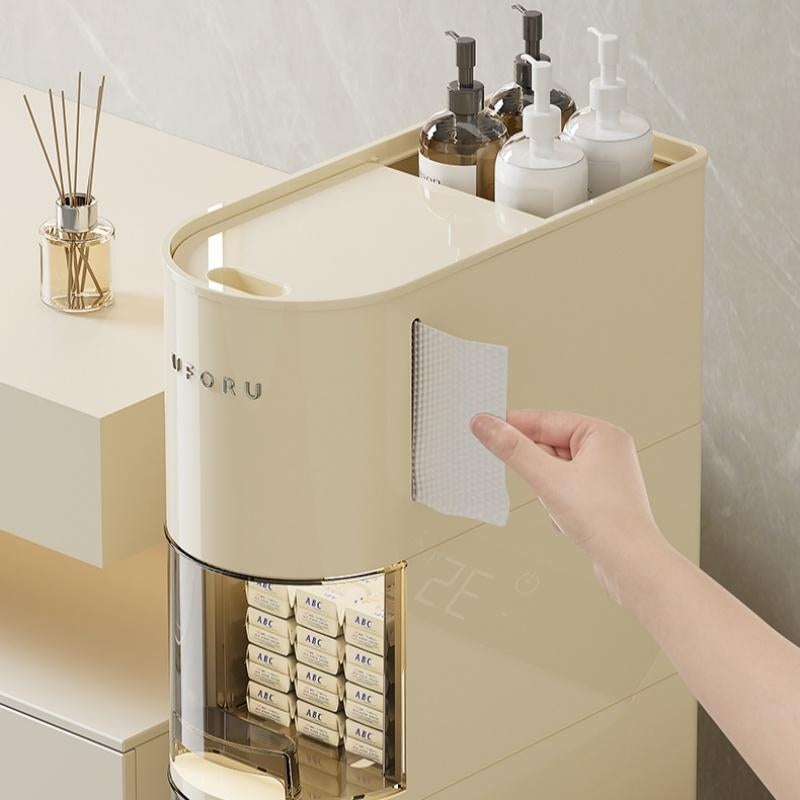 UFORU Narrow 4 Tier Slim Bathroom Storage Cabinetskinny Storage with Drawers Toilet Paper Holder,Waterproof Movable Organizer for Small Spaceskitchen, Laundry, Living Room Organization Minimal Modern