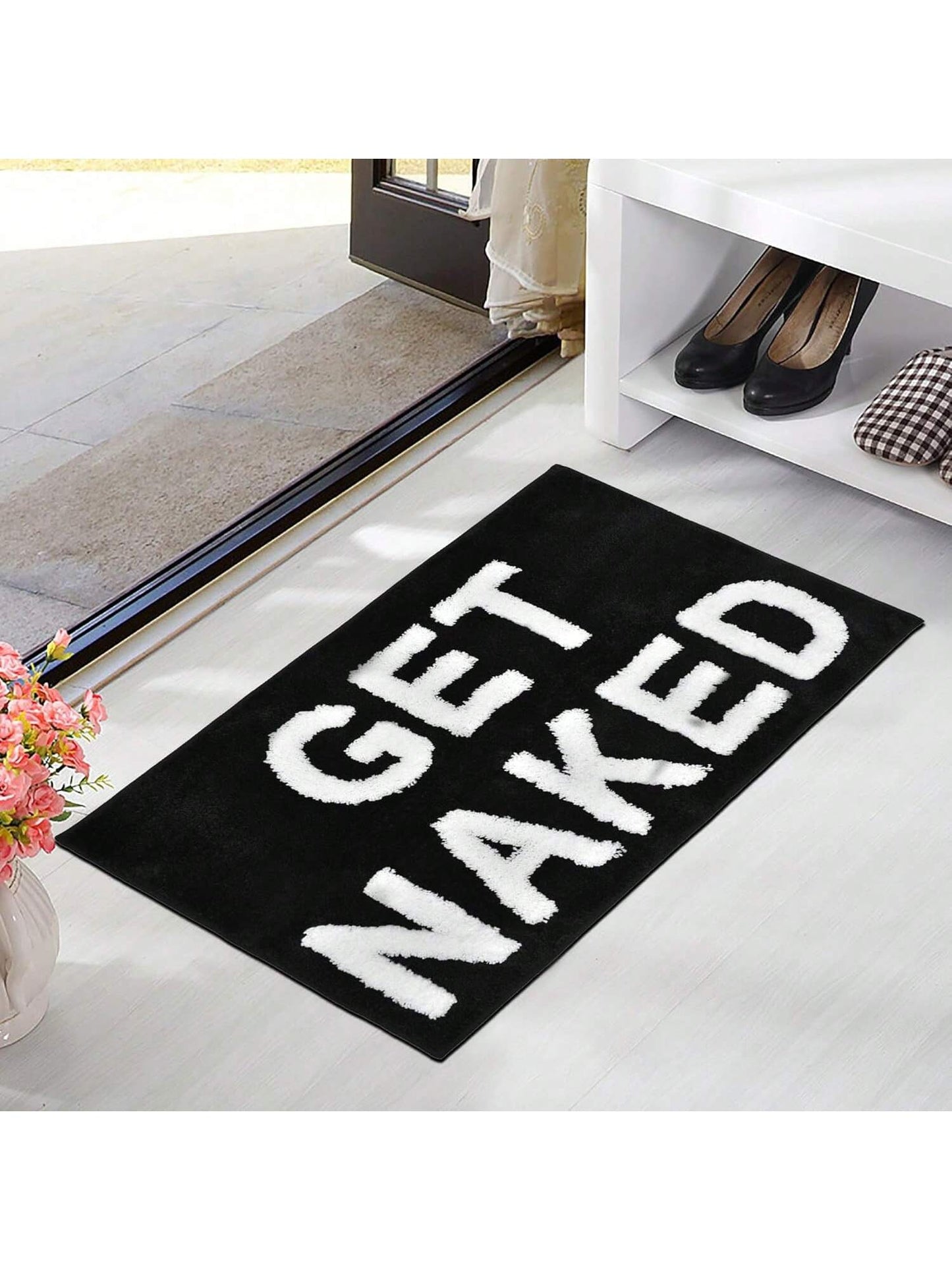1Pc 20" X 32" Bathroom Mat Non-Slip Microfiber Absorbent Bathroom Rug for Apartment Black Bathroom Mat for Tub and Shower Machine Washable Cute Bathroom Rug Fun Bathroom Decor