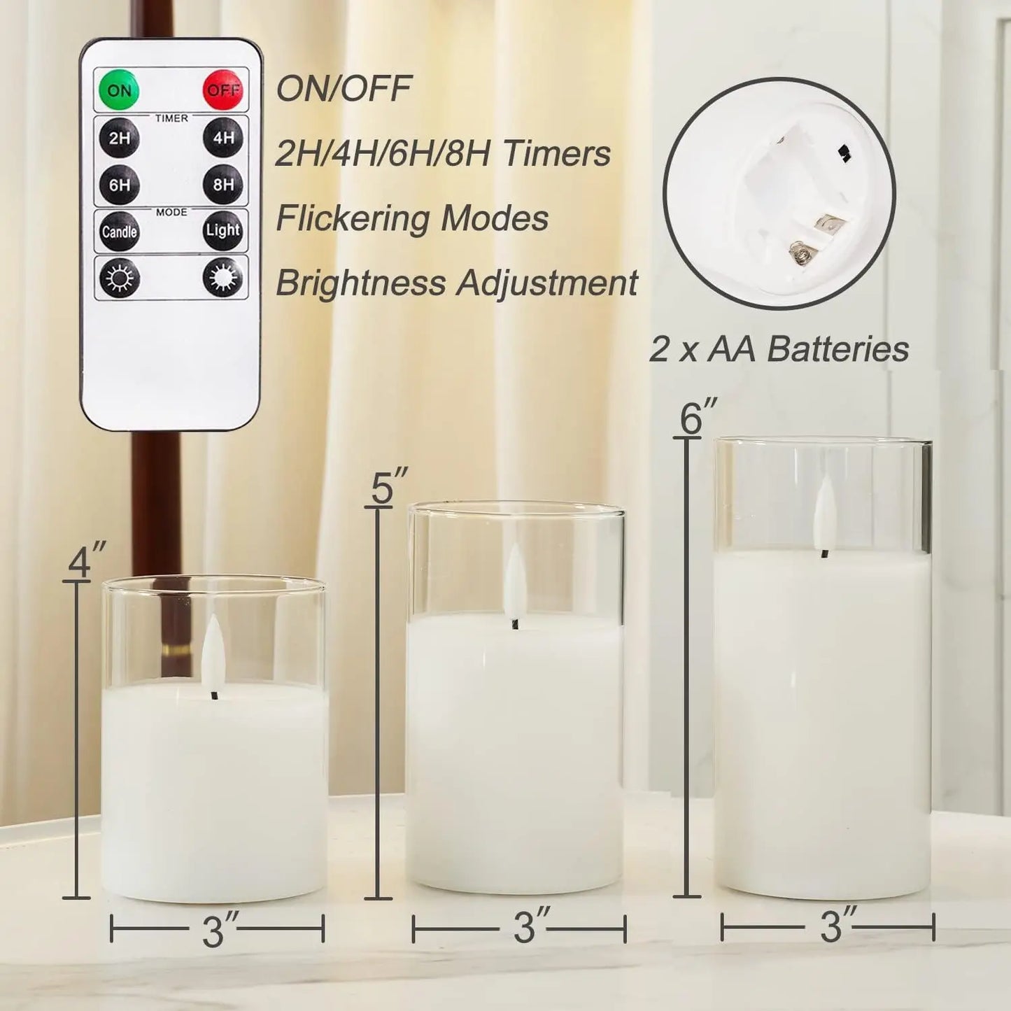 3Pcs/Set LED Flameless Candles Flickering Light with Remote Control for Festival Wedding Home Party Decor Lighting