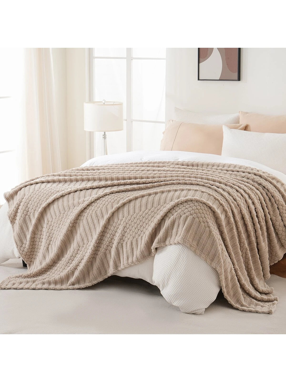 Throw Blanket for Couch-Soft White Boho Bed Throw Blanket,Fleece Cozy Blanket for Autumn,Cute White Fluffy Lightweight Blankets&Throws for Sofa,Chair,Home Decor,Woman,Man