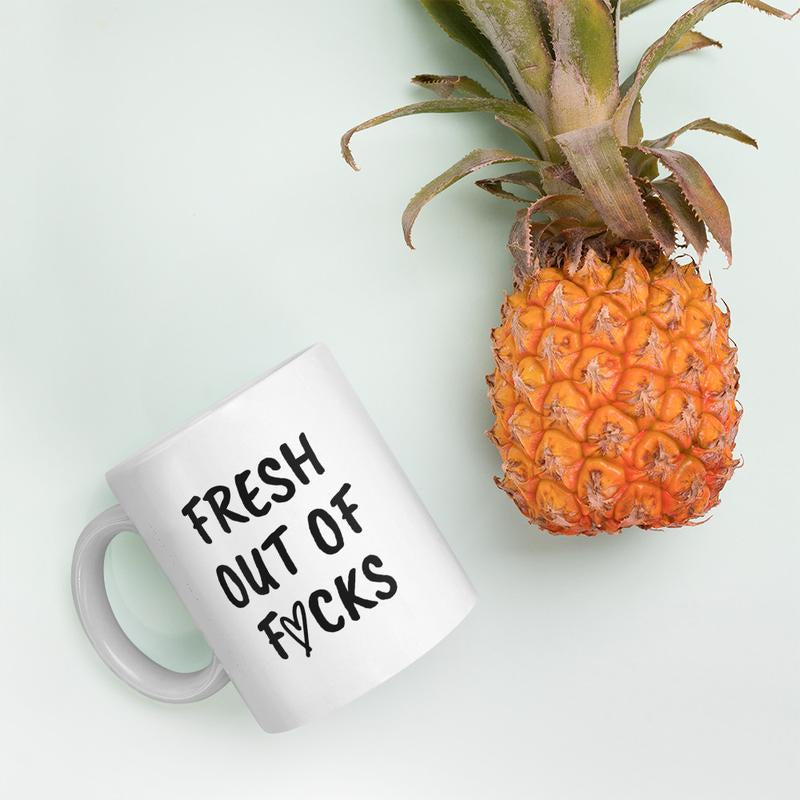 Fresh Out of F*Cks Funny Coffee Mug - Ceramic, 11 Oz & 15 Oz Options, Handle, Microwave & Dishwasher Safe, Adult Gift for Dad or Mom - Drinkware