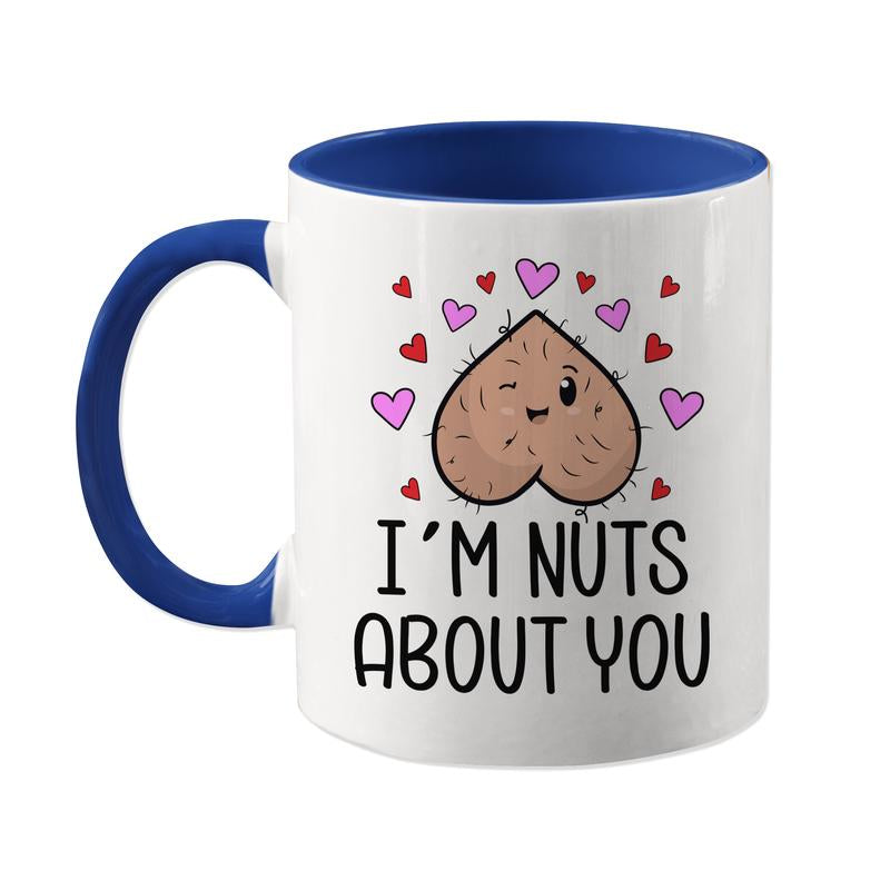 I'M Nuts about You Mug, Funny Valentine'S Day Coffee Cup Gift for Girlfriend or Wife, Valentine Humor, Naughty V-Day Present, Ball Mug