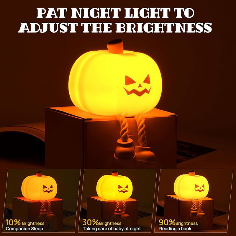 Pumpkin Night Light, Cute LED Pumpkin Lamp with 3 Level Dimmable, Nursery Nightlight for Kids, Silicone Rechargeable Bedside Touch Lamp, Funny Office Desk and Halloween Decor for Woman and Kids