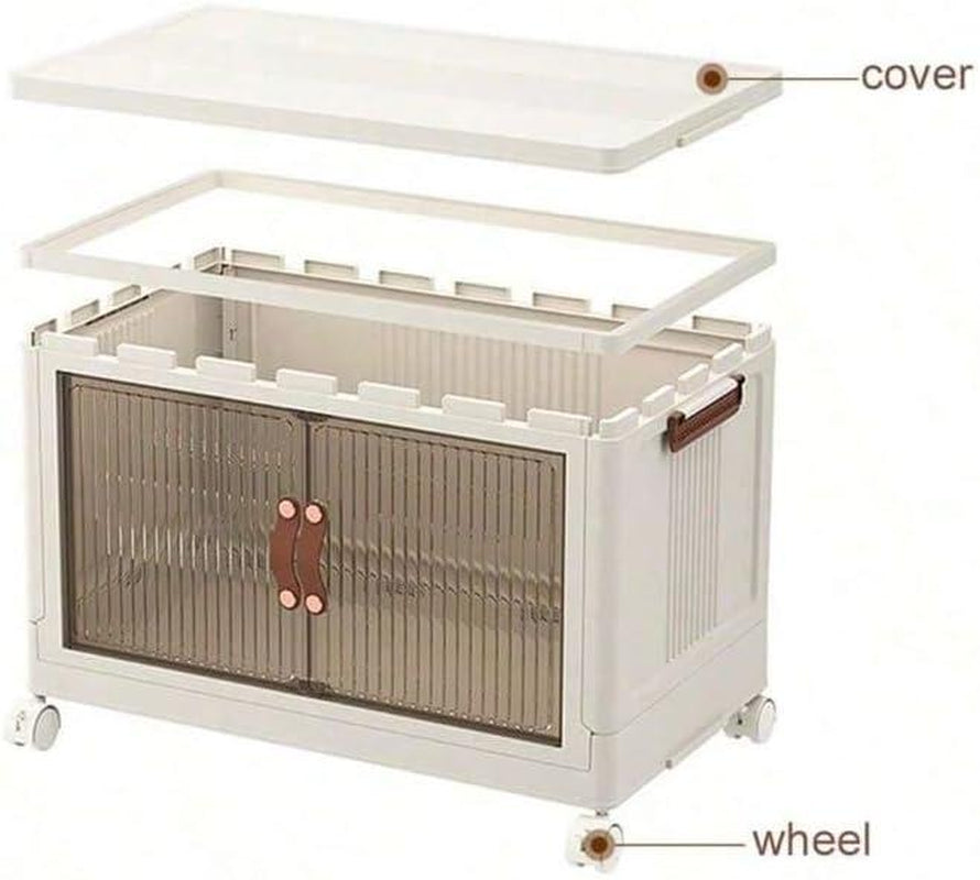 2/3/4/5 Tier Foldable Storage Box, Stackable Storage Box Front Opening with Lid, Door, Wheels, Storage Cabinet Plastic, Foldable Storage Cabinet Organiser Cover