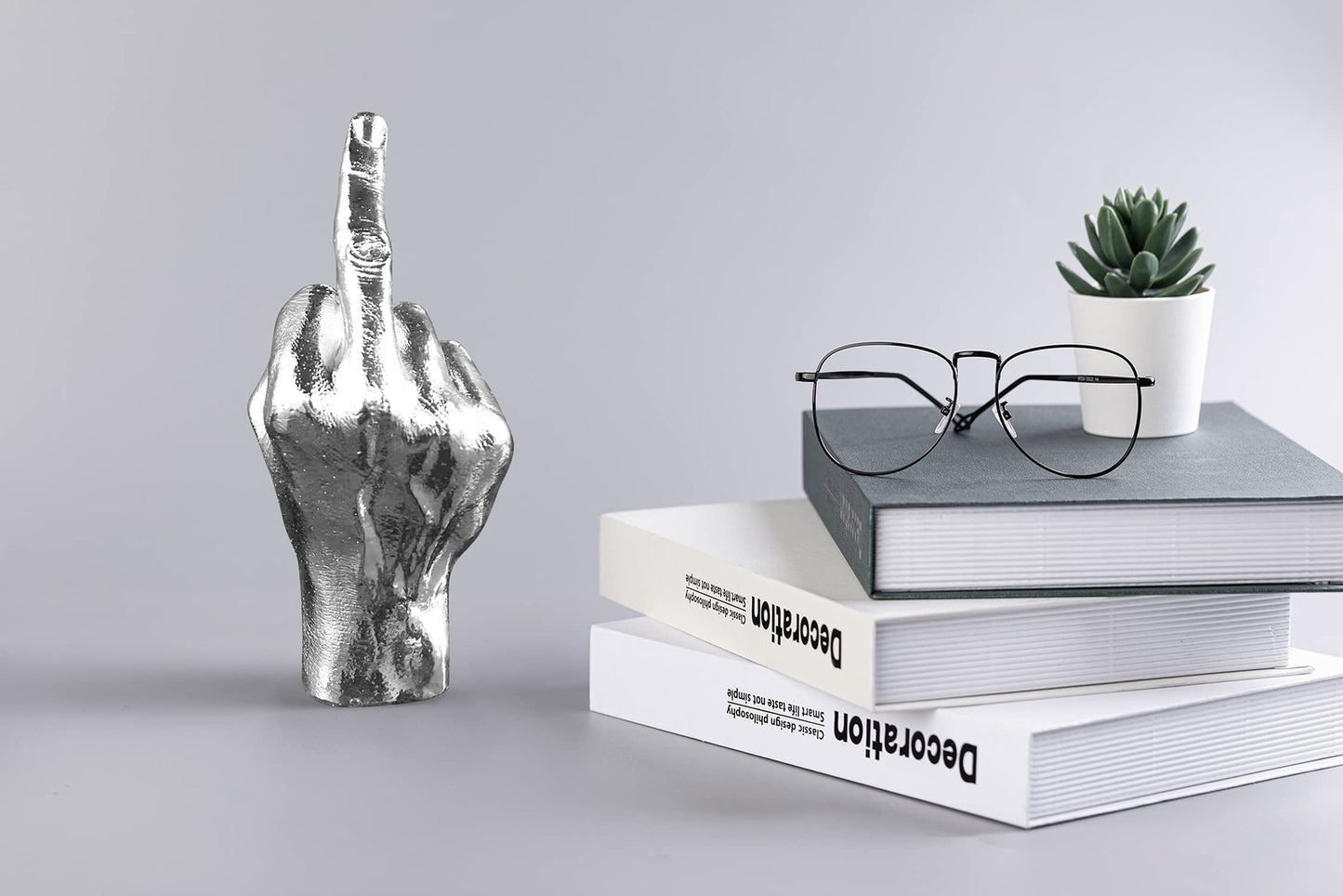 Silver Black Polyresin Hand Gesture Desk Statues Finger Sculpture Decor Silver