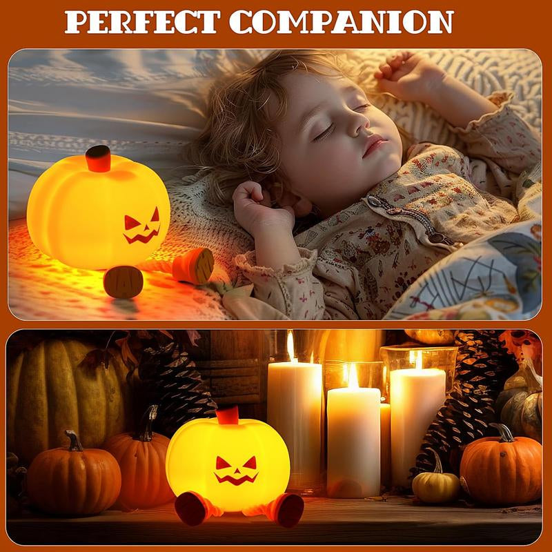 Pumpkin Night Light, Cute LED Pumpkin Lamp with 3 Level Dimmable, Nursery Nightlight for Kids, Silicone Rechargeable Bedside Touch Lamp, Funny Office Desk and Halloween Decor for Woman and Kids