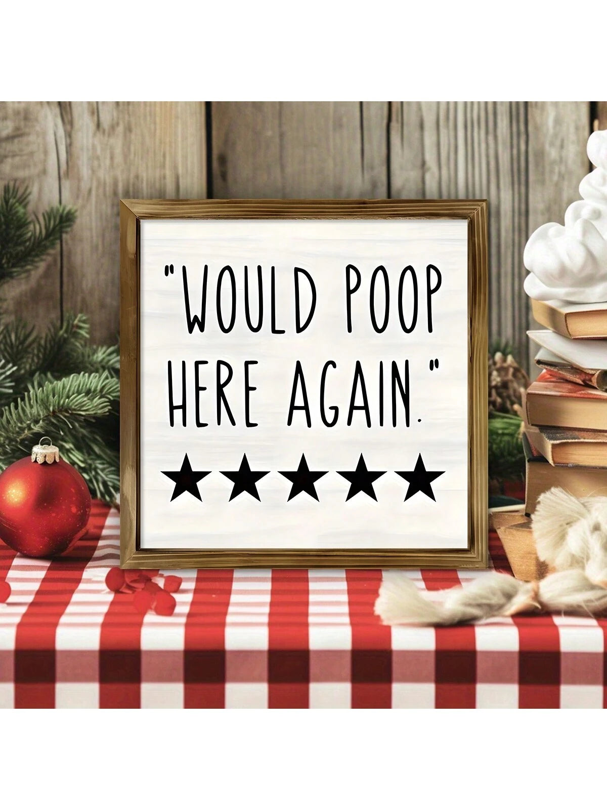 1Pc Humorous Wood Sign - Funny Bathroom Wall Art with Five Stars Would Poop Here Again Design - Farmhouse Bathroom Decor, Unique Bathroom Decoration, Handcrafted Wooden Sign, Rustic Home Decor Accent, Canvas Wall Art, Thanksgiving Gifts,Poster Birthday Graduation Christmas Decorations Christmas