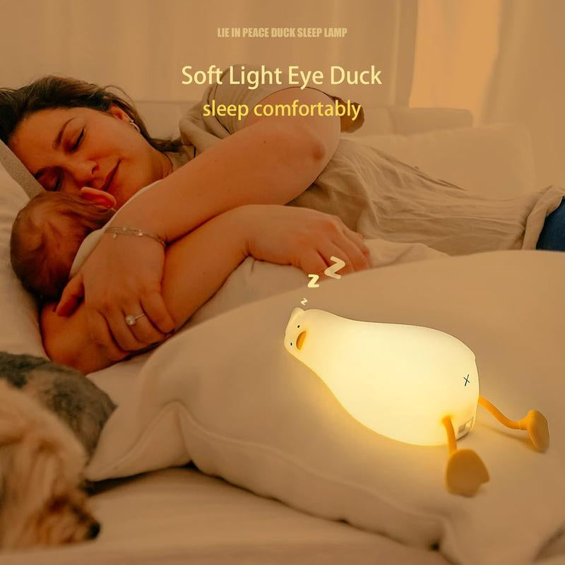 Kids Night Light, Lying Flat Duck Cute Night Light for Kids, Premium Silicone Nursery Nightlight, Touch Control,Rechargeable Bedside Touch Lamp for Breastfeeding Toddler Baby Kids Decor