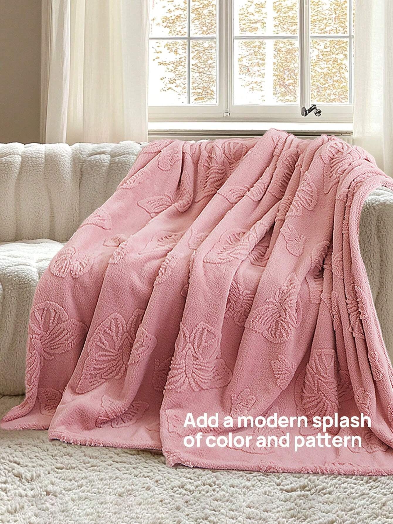 1Pc Super Soft Taffeta Jacquard Solid Color Blanket, Modern Raised Pattern Solid Color Plush Throw Blanket Gift, Suitable for Living Room, Sofa, Bedroom, Machine Washable