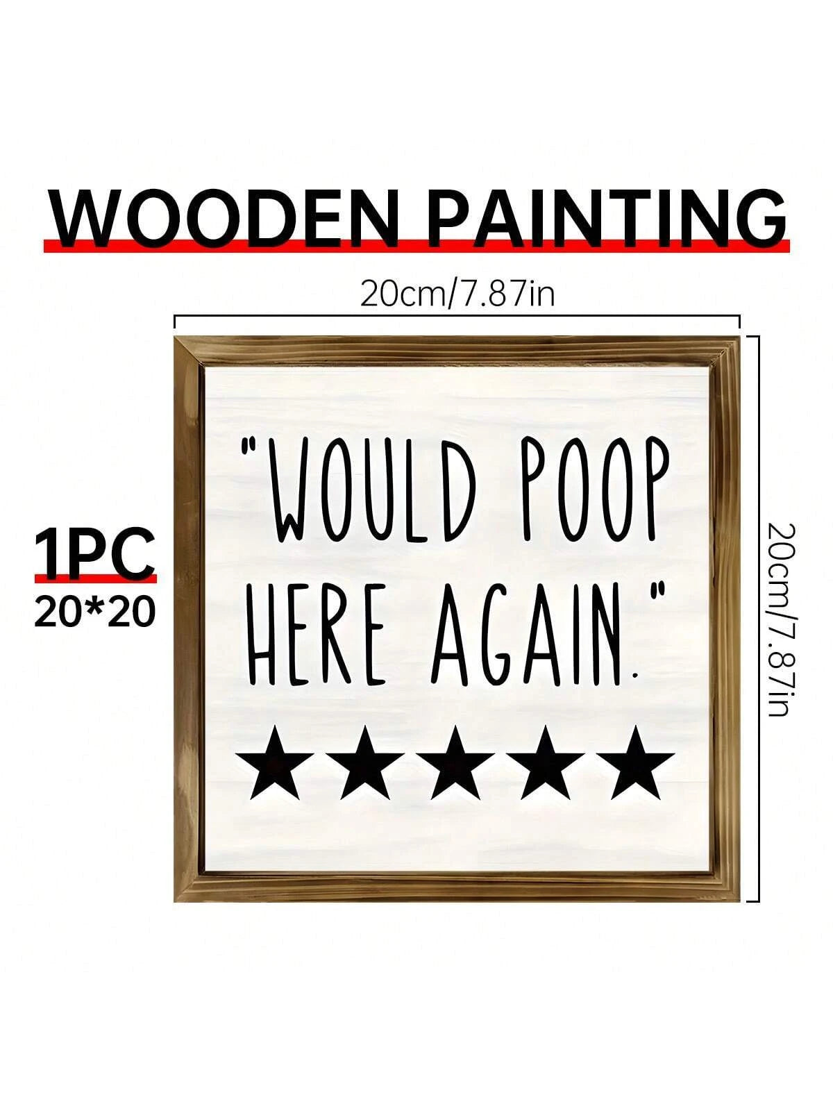 1Pc Humorous Wood Sign - Funny Bathroom Wall Art with Five Stars Would Poop Here Again Design - Farmhouse Bathroom Decor, Unique Bathroom Decoration, Handcrafted Wooden Sign, Rustic Home Decor Accent, Canvas Wall Art, Thanksgiving Gifts,Poster Birthday Graduation Christmas Decorations Christmas