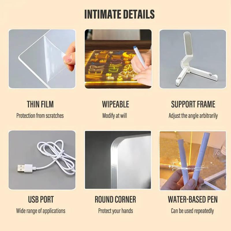 LED Light up Acrylic Message Board Home Decor, Erasable Drawing Board Desktop Light with 7 Pen, Drawing Board, Bar Advertising Boards, LED Board
