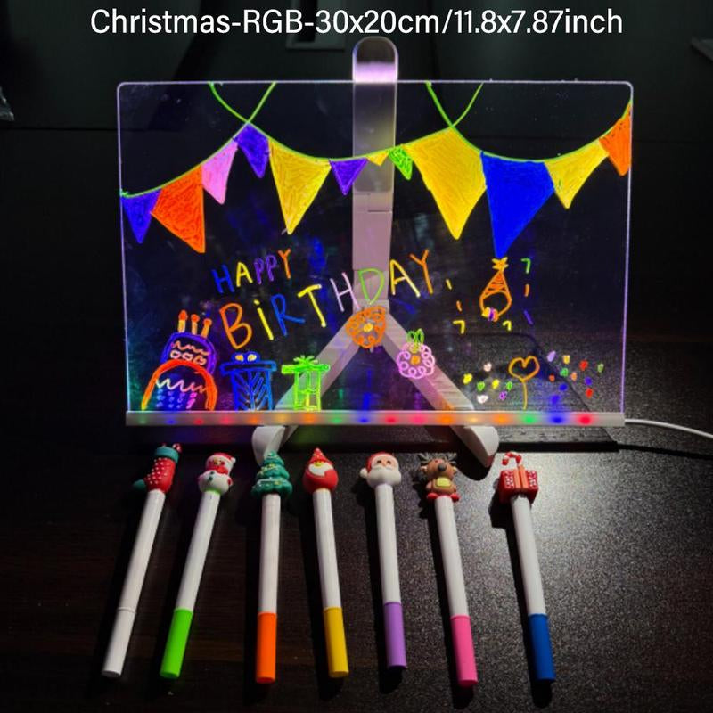 LED Light up Acrylic Message Board Home Decor, Erasable Drawing Board Desktop Light with 7 Pen, Drawing Board, Bar Advertising Boards, LED Board