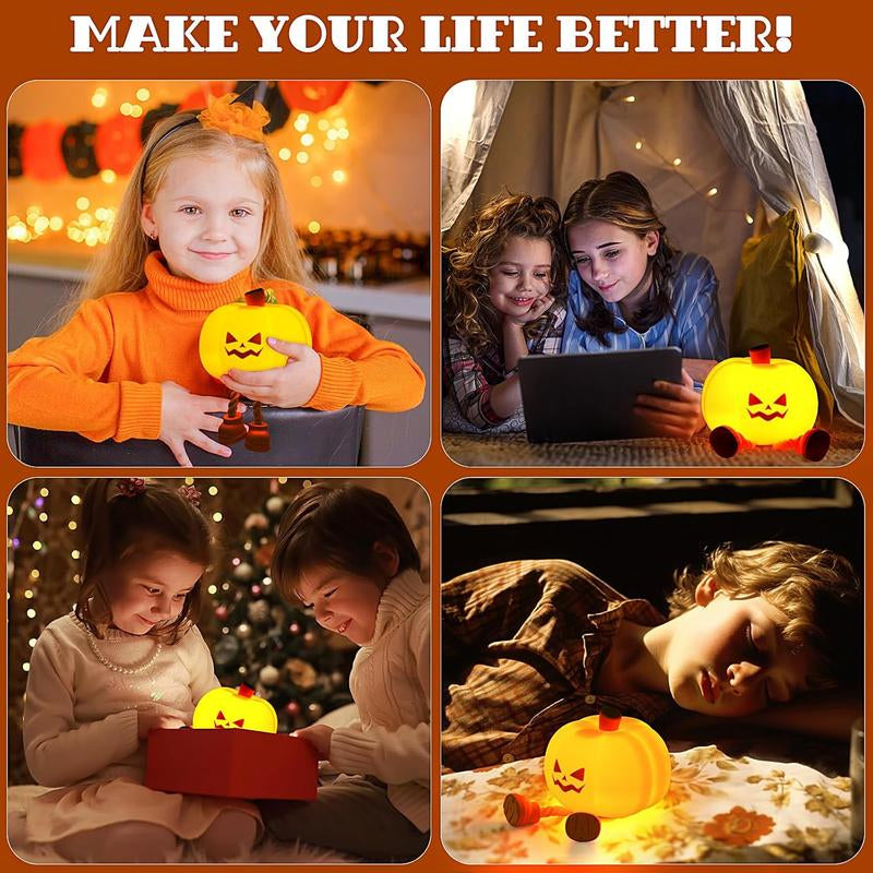 Pumpkin Night Light, Cute LED Pumpkin Lamp with 3 Level Dimmable, Nursery Nightlight for Kids, Silicone Rechargeable Bedside Touch Lamp, Funny Office Desk and Halloween Decor for Woman and Kids