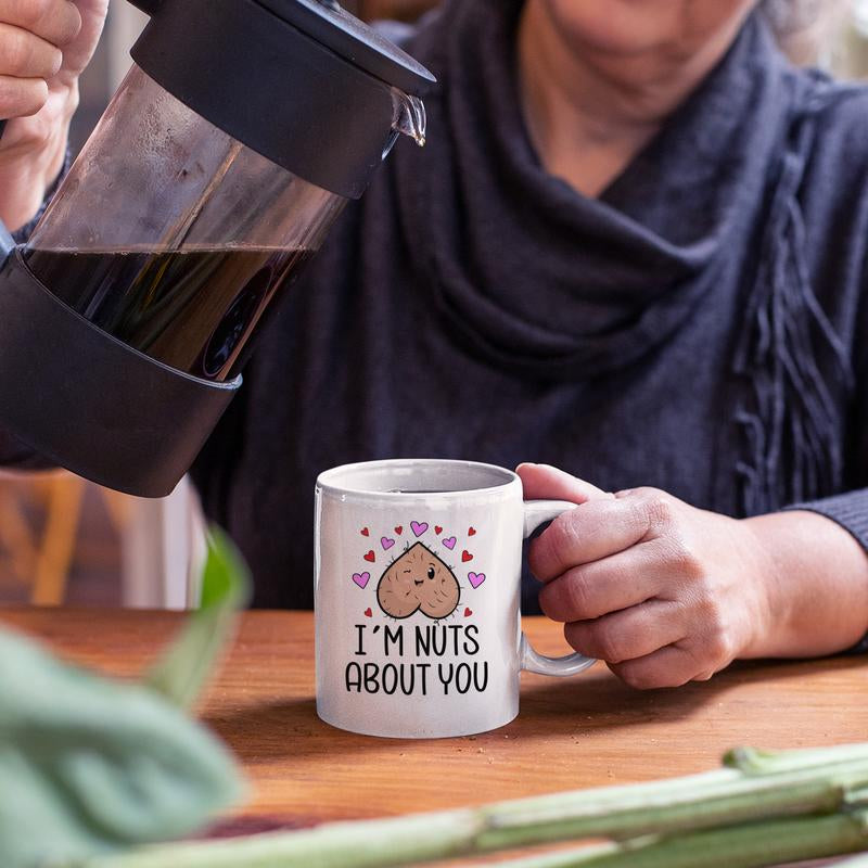 I'M Nuts about You Mug, Funny Valentine'S Day Coffee Cup Gift for Girlfriend or Wife, Valentine Humor, Naughty V-Day Present, Ball Mug
