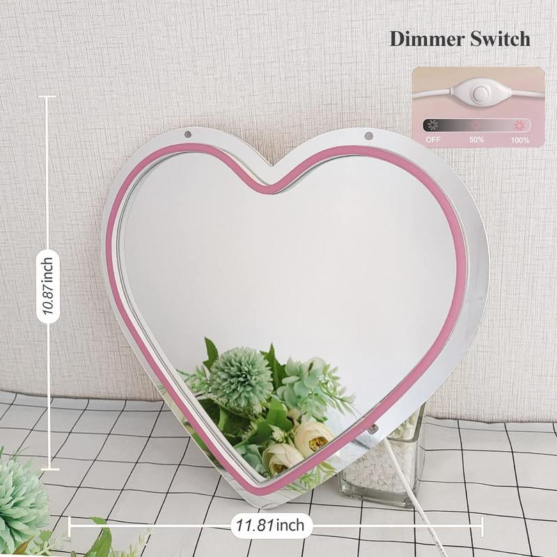 LED Neon Mirror Light Sign Pink Heart Neon Wall Art Sign for Girl Bedroom Kid’S Room Birthday Party Wedding Gift Home Studio Decor Neon Night Light 5V USB Powered 11.81”