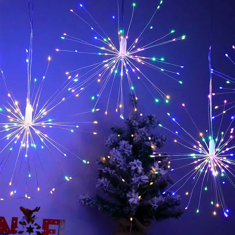 4Pcs Hanging Solar Powered Outdoor Firework Lights,360 LED Sparkling Starburst Sphere Lights, for Christmas Decorationdecoration
