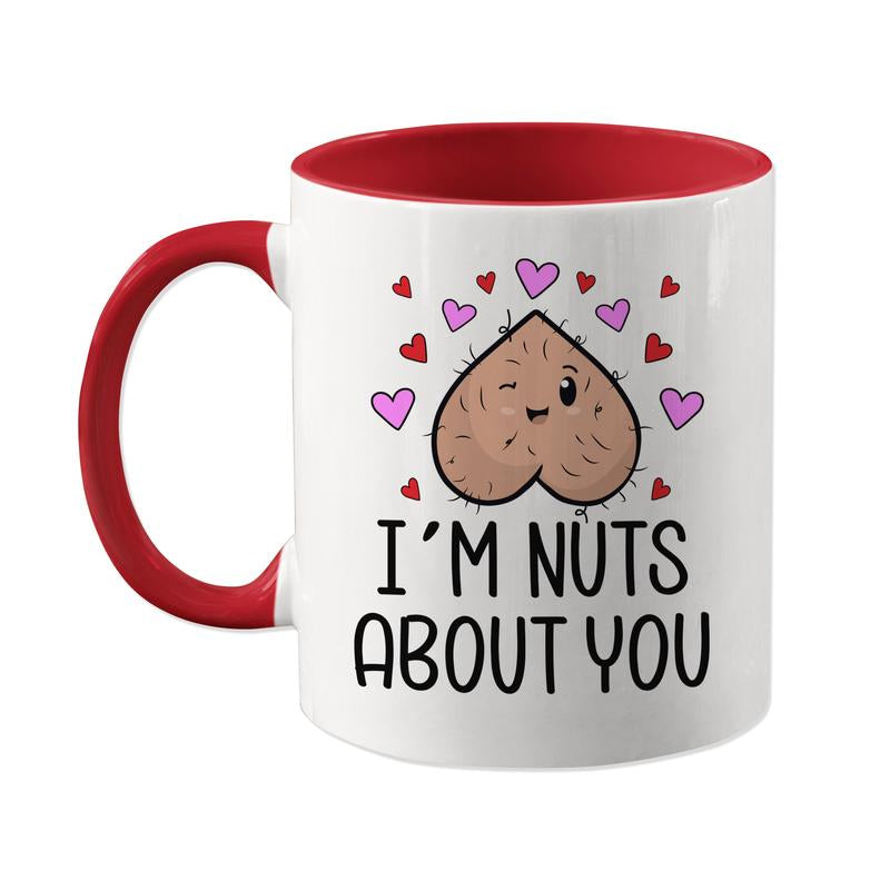 I'M Nuts about You Mug, Funny Valentine'S Day Coffee Cup Gift for Girlfriend or Wife, Valentine Humor, Naughty V-Day Present, Ball Mug