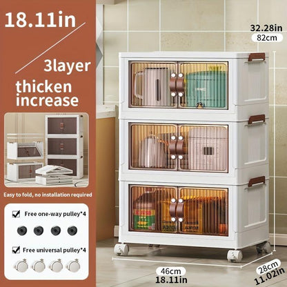 2/3/4/5 Tier Foldable Storage Box, Stackable Storage Box Front Opening with Lid, Door, Wheels, Storage Cabinet Plastic, Foldable Storage Cabinet Organiser Cover