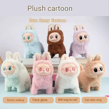 Abstract Dog Plush Cartoon Silicone Face Can Glow, Walk and Sing Doll