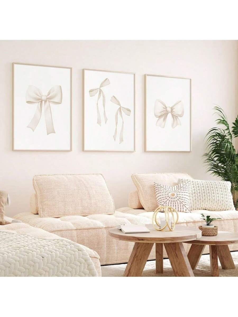 3PCS/SET Unframed Bow Wall Art Decor Preppy Beige Bow Poster Girly Room Wall Art Prints Beige Bow Knot Wall Decor Room Picture Pastel Bow Poster for Nursery Girl Room 16X24 Inch/40X60 Cm,Canvas Gifts Birthday Graduation