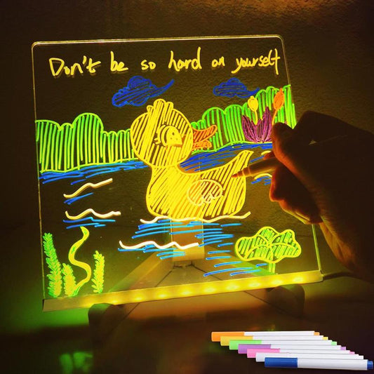 LED Light up Acrylic Message Board Home Decor, Erasable Drawing Board Desktop Light with 7 Pen, Drawing Board, Bar Advertising Boards, LED Board