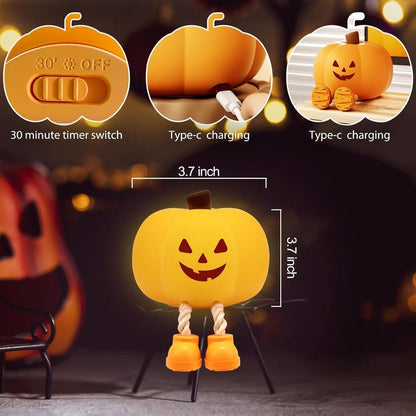 Pumpkin Night Light, Cute LED Pumpkin Lamp with 3 Level Dimmable, Nursery Nightlight for Kids, Silicone Rechargeable Bedside Touch Lamp, Funny Office Desk and Halloween Decor for Woman and Kids