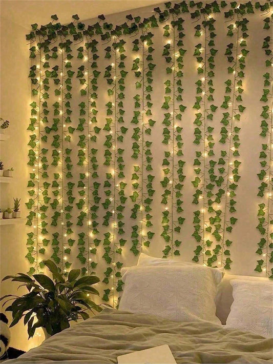1/3/5Pcs Artificial Ivy LED Light String,2M(6.56Ft)/20Led Hanging Plant DIY Green Leaf Background Decorative Light, Suitable for Holiday Bedroom Wall Decoration, Wedding Party Table Decoration Garden Lights Garden Decor Wedding Decor Room Decor Gifts Birthday Graduation
