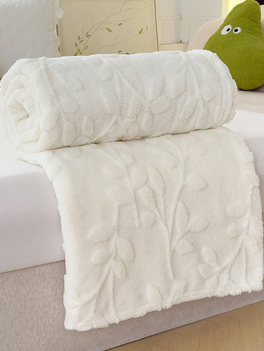 1Pc Super Soft Taffeta Jacquard Solid Color Blanket, Modern Raised Pattern Solid Color Plush Throw Blanket Gift, Suitable for Living Room, Sofa, Bedroom, Machine Washable