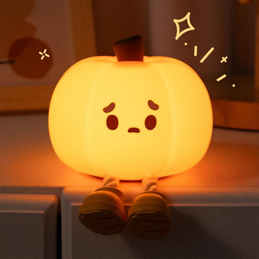 Pumpkin Shaped Night Light, Pumpkin Silicone Patting Small Night, Cute Pumpkin LED Night Light, Charging Decorative Bedside Light for Home Bedroom Living Room
