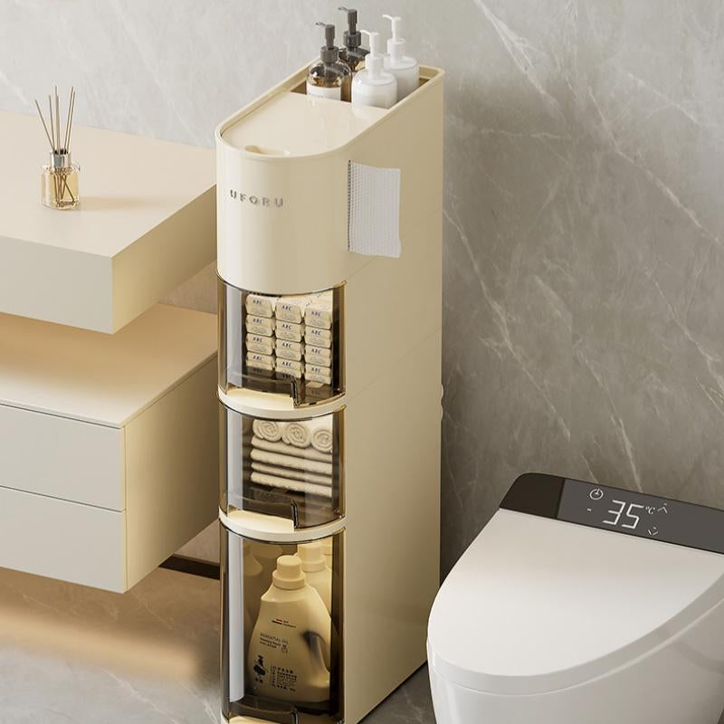 UFORU Narrow 4 Tier Slim Bathroom Storage Cabinetskinny Storage with Drawers Toilet Paper Holder,Waterproof Movable Organizer for Small Spaceskitchen, Laundry, Living Room Organization Minimal Modern