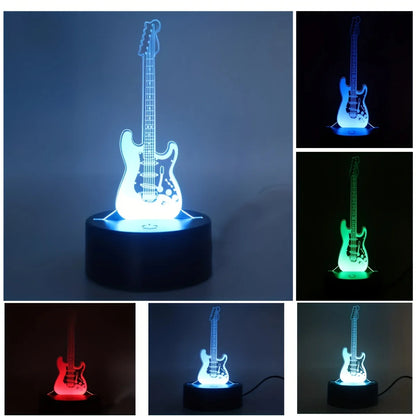 1Pc 3D Stereo Night Light, Guitar Bedside Lamp, Acrylic Table Lamp, LED Warm White Desk Lamp
