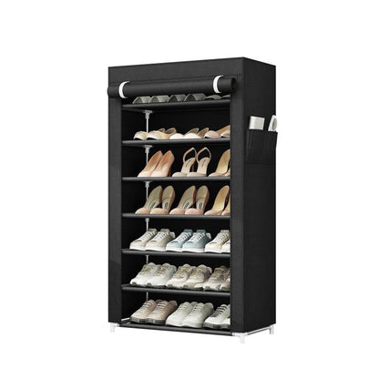 7-Tier Metal Shoe Shelf Dustproof Cover Adjustable Entryway Organizer for Small Spaces Closet Storage Solution Non-Woven Fabric Hallway Rack Garage Household Boxe Shoe Rack