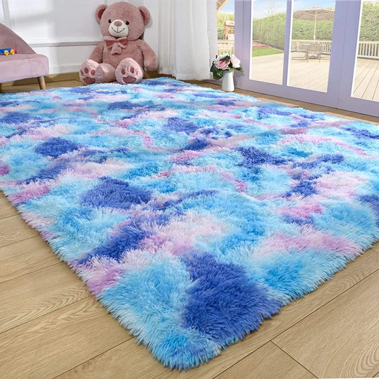 Soft Fluffy Rainbow Rugs for Girls Bedroom 3X5, Shaggy Kids Playroom Rugs, Colorful Plush Rug for Living Room Nursery, Cute Fuzzy Carpet Home Decor Mat for Baby Toddlers Teens, Purple
