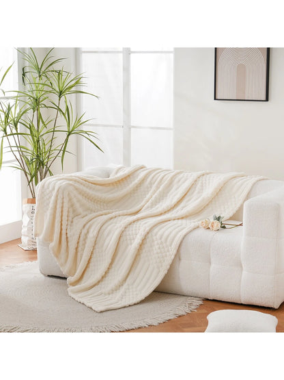 Throw Blanket for Couch-Soft White Boho Bed Throw Blanket,Fleece Cozy Blanket for Autumn,Cute White Fluffy Lightweight Blankets&Throws for Sofa,Chair,Home Decor,Woman,Man