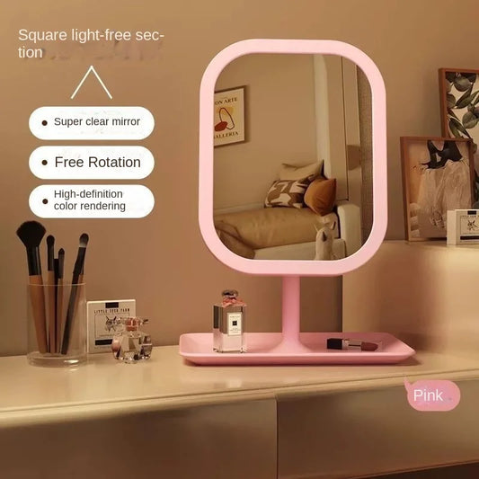 Internet Celebrity with Illuminated Makeup Mirror, Student Desktop Makeup Mirror, Desktop Touch up Makeup Mirror