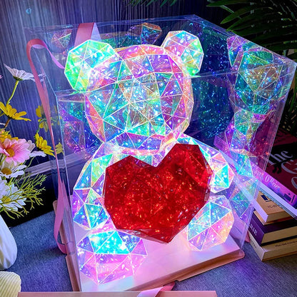 Red Teddy Bear Doll Gift Lamp Colorful Sparkling Romantic Surprise LED Gift Light Girls Birthday Valentine'S Day Bedroom Decor
