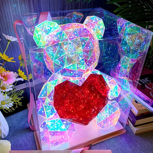 Red Teddy Bear Doll Gift Lamp Colorful Sparkling Romantic Surprise LED Gift Light Girls Birthday Valentine'S Day Bedroom Decor