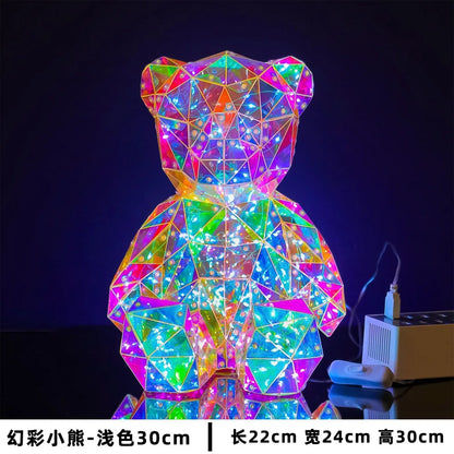 Red Teddy Bear Doll Gift Lamp Colorful Sparkling Romantic Surprise LED Gift Light Girls Birthday Valentine'S Day Bedroom Decor