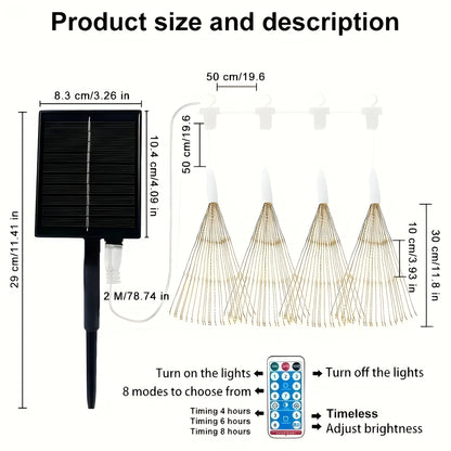 4Pcs Hanging Solar Powered Outdoor Firework Lights,360 LED Sparkling Starburst Sphere Lights, for Christmas Decorationdecoration