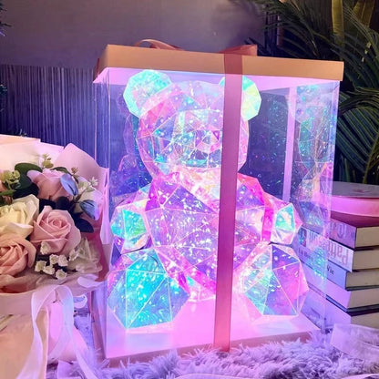 Red Teddy Bear Doll Gift Lamp Colorful Sparkling Romantic Surprise LED Gift Light Girls Birthday Valentine'S Day Bedroom Decor