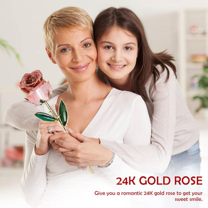 Birthday Gifts 24K Gold Rose, Gold Plated Rose Dipped Rose Everlasting Long Stem Real Rose, Rose Flower Gifts for Valentine'S Day/Christmas/Graduation/Best for Her,Mom,Wife,Women