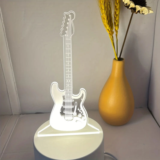 1Pc 3D Stereo Night Light, Guitar Bedside Lamp, Acrylic Table Lamp, LED Warm White Desk Lamp