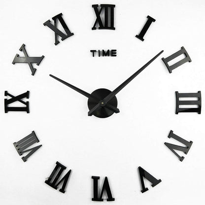 3D DIY Wall Clock, 1M Modern Frameless Large 3D DIY Wall Clock Kit Decoration Home for Living Room Bedroom (Black-Black)