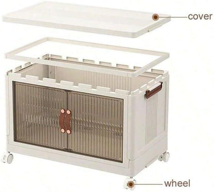 2/3/4/5 Tier Foldable Storage Box, Stackable Storage Box Front Opening with Lid, Door, Wheels, Storage Cabinet Plastic, Foldable Storage Cabinet Organiser Cover