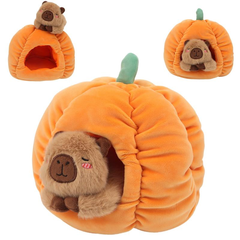 Cute Capybara with a Podgy Pumpkin House Plush Toys Halloween Plush Halloween Playset Party Decoration Prizes and Gifts for Children and Friends