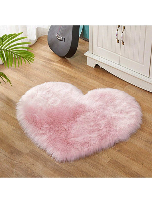 1Pc Soft and Fluffy Faux Knitted Pink Heart-Shaped Carpet Rug, Non-Slip Decorative Rug for Living Room Bedroom Study, Suitable for Various Scenes ,Room Decor